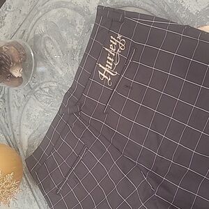 HURLEY MENS CHECKERED BROWN LOGO SHORTS 32